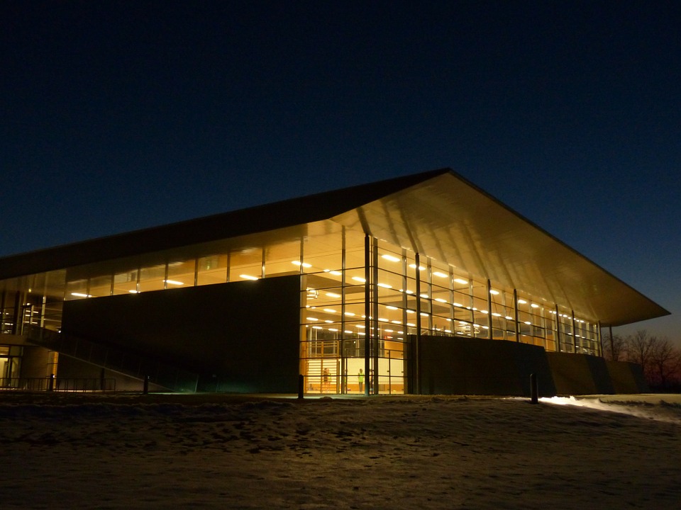 Illuminated building with power backup provided by UPS dealers
